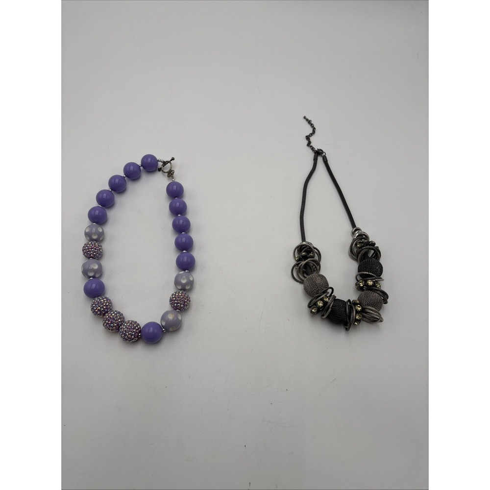 Beaded Necklace Choker Lot Of 2 Purple Metal‎ Beads Crown Closure Lobster Claw